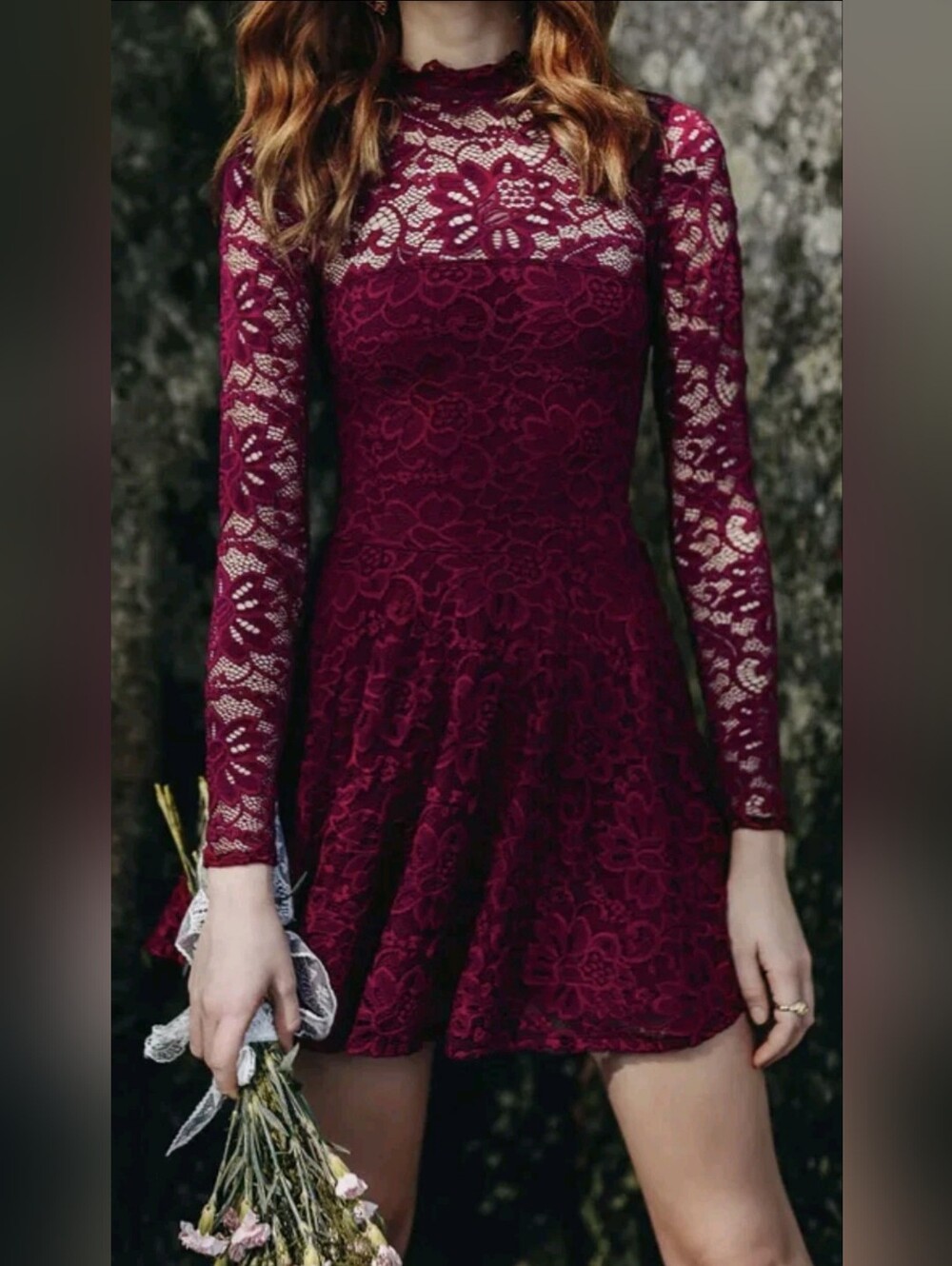 Rare Black Milk Wine Lace Long Sleeve Lined Dress Small